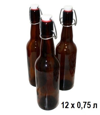 Комплект бутылок с бугельной крышкой 0,75 л (коричневая), 12 штук