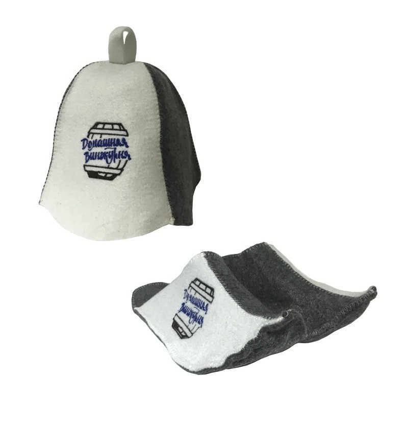 Комплект шапки банной и тапочек с логотипом Домашней Винокурни